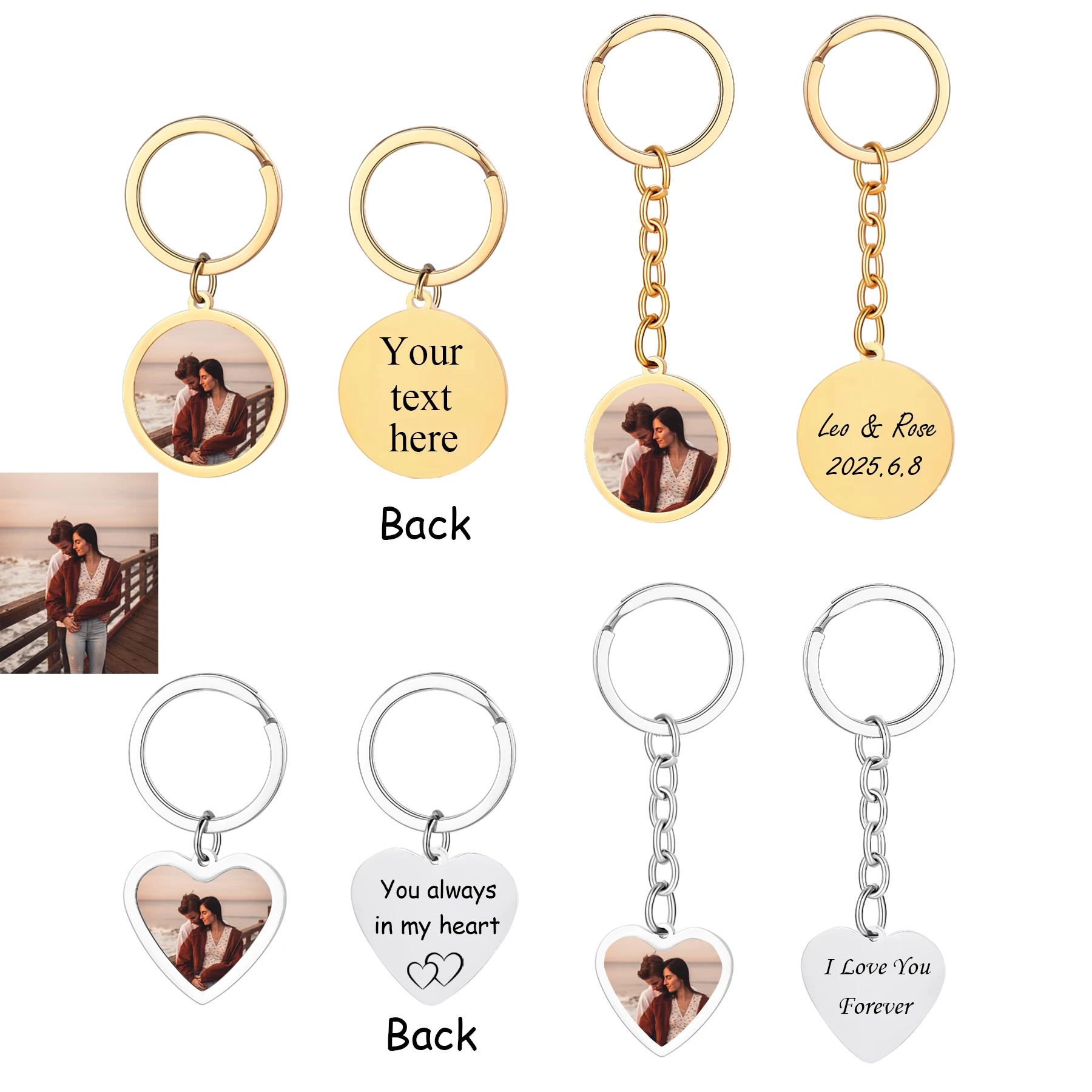 

Heart Round Keychain Customized Photo Name Text Personalized Anniversary Gift for Women Men Couple Pet Cat Dog Dropshipping