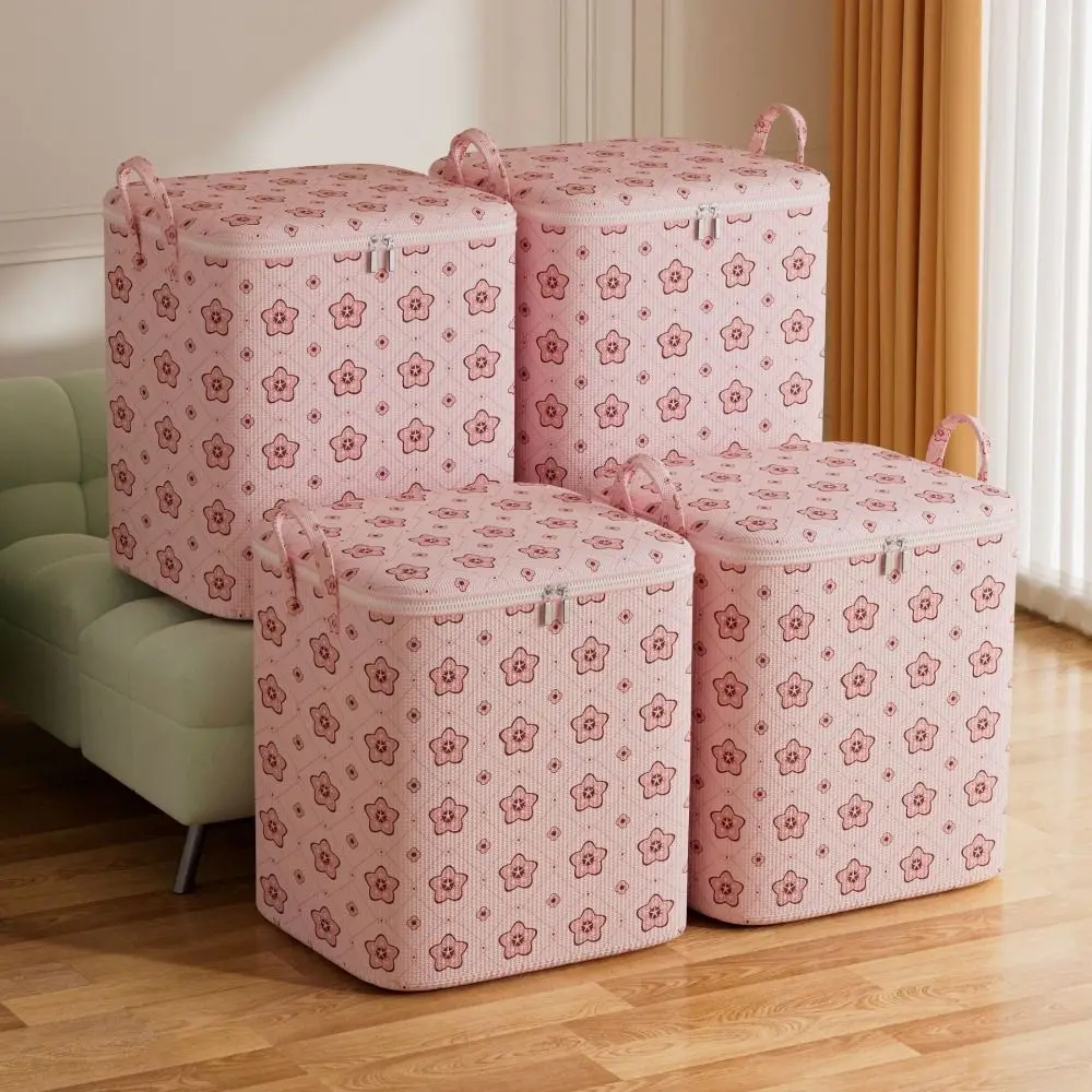 

With Handle Clothes Storage Bins Clothes Organizer Foldable Quilt Storage Bag Dust-Proof Cherry Blossom Moving Storage Quilt Bag
