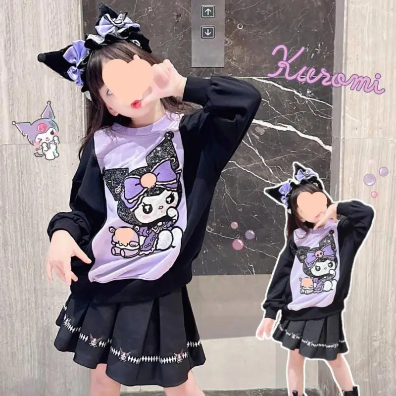 Cartoon Kuromi Mädchen koreanischen Rock Outfit Anime Sanrios Kinder lässig Pullover Falten rock Mode Frühling Herbst Kinder Kleidung Geschenk