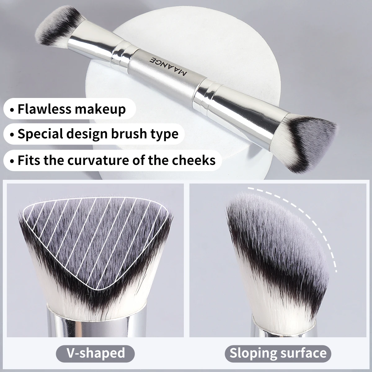 MAANGE 4pcs Makeup Brushes 2pcs Dual-ended Concealing Blush Brushes 2pcs Flat Top Angled Foundation Brushes Kit for Gifts Girls