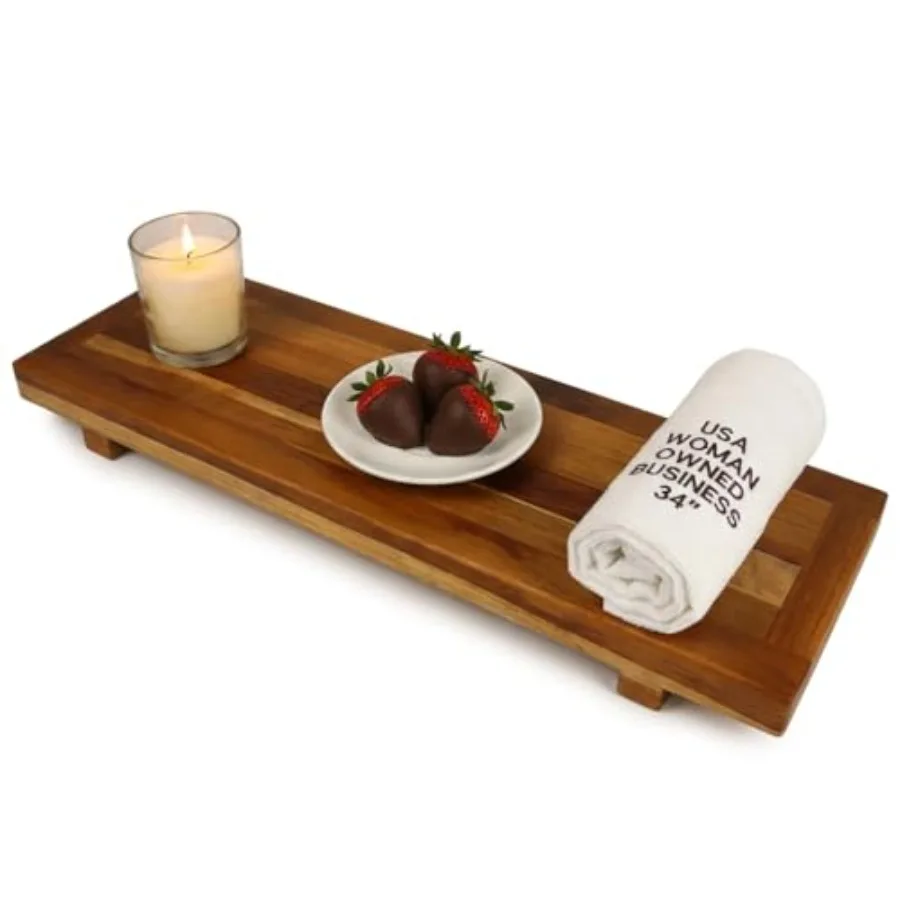 Bandeja de baño de 34 pulgadas para bañera, mesa de madera para bañera en teca natural con organizador para mayor comodidad en el baño
