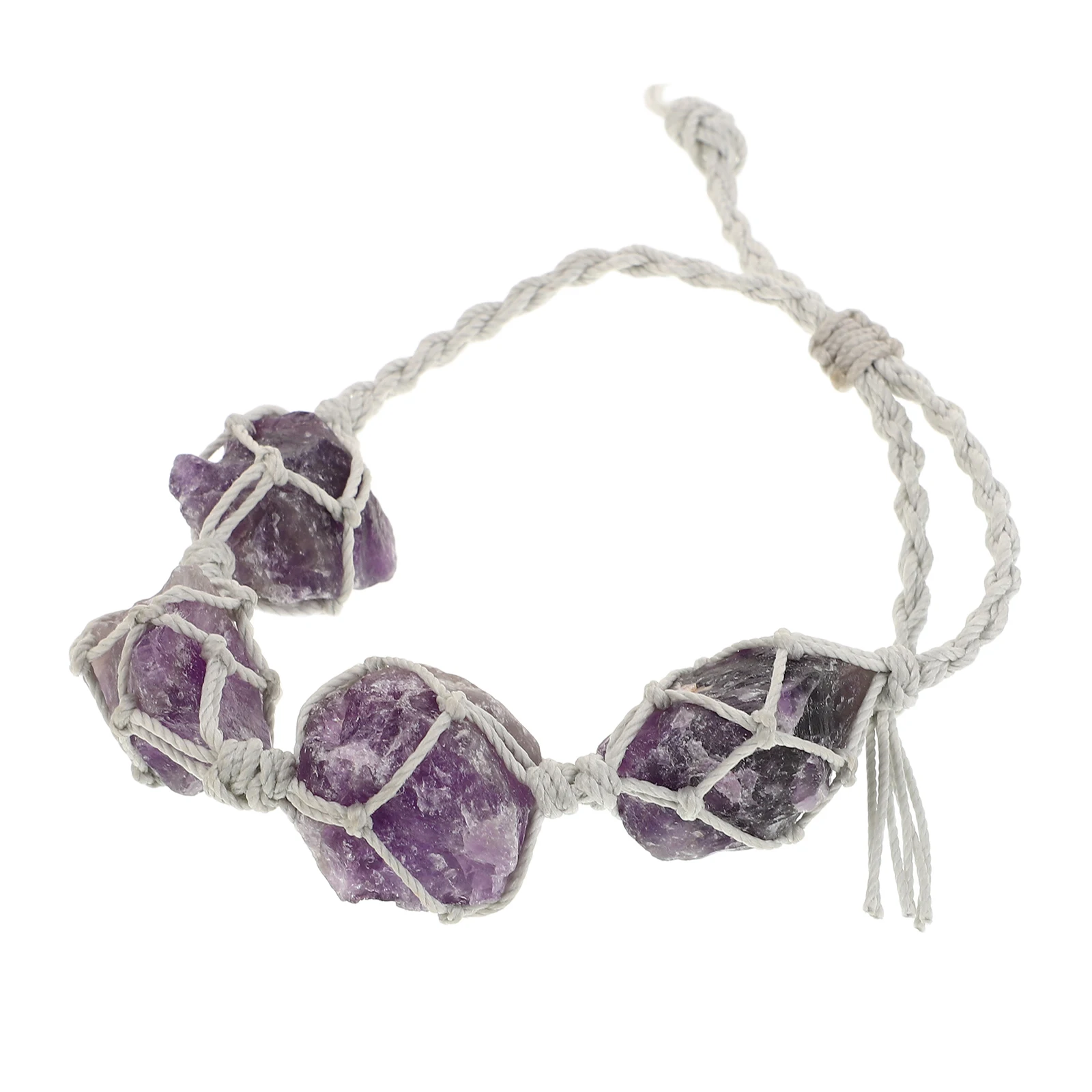 

Raw Stone Woven Bracelet Bracelets Bangle for Women Purple Crystal Rough Beaded