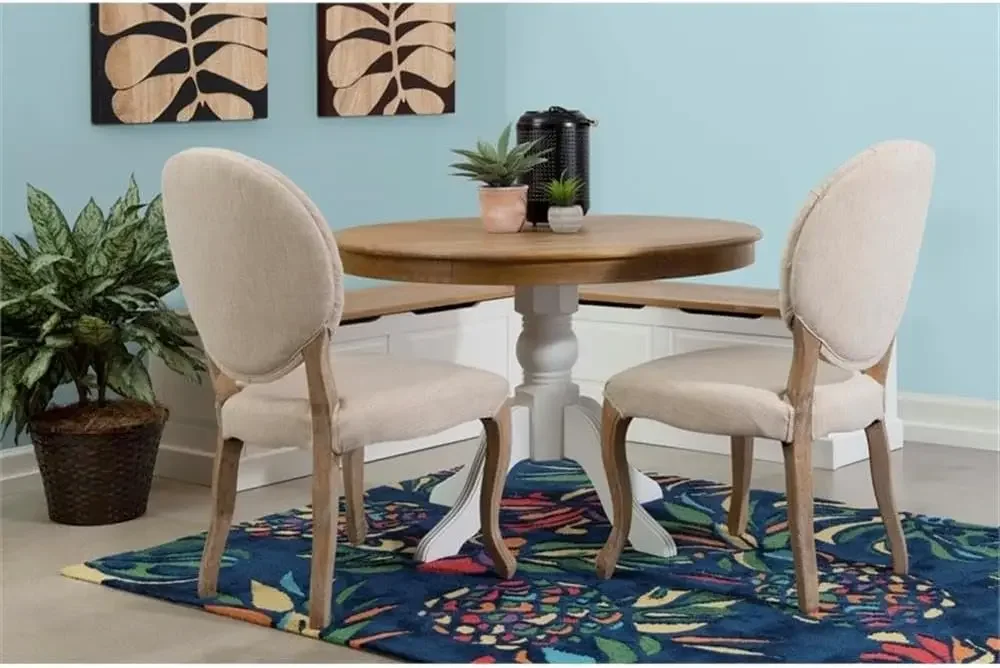 Backless Wood Corner Kitchen Breakfast Nook Bench, with Hidden Storage, in White & Natural Finish