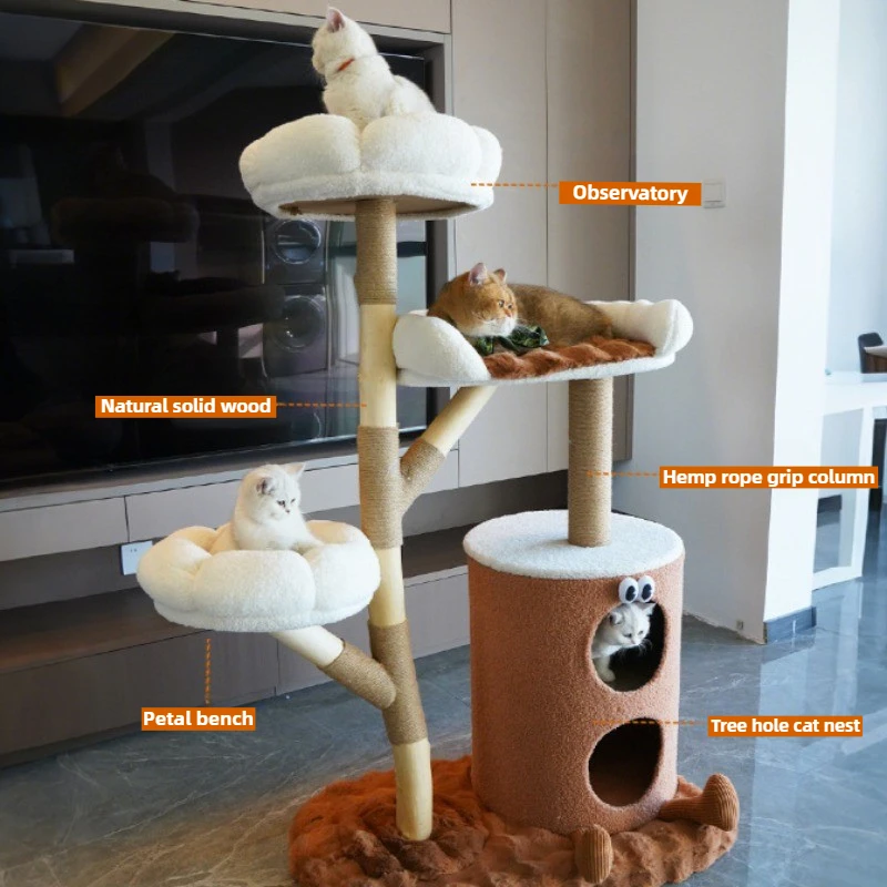 Solid Wood Cat Climbing Frame Stable Cats Nest Cat Tree Scratching Post Wear and Grip Resistance Pet Furniture Products