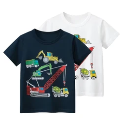 2024 Cartoon Excavator Print Boys T Shirt for Summer Children's T-Shirts Short Sleeves O-Neck Kids Clothes Toddler Cotton Tops