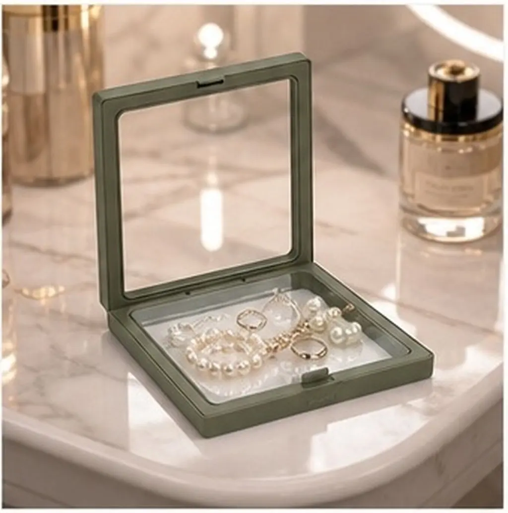 4Pcs Jewelry Display Frame Transparent Floating Display Case Desktop Ring Storage Box Floating Jewelry Stand Ring Storage Box