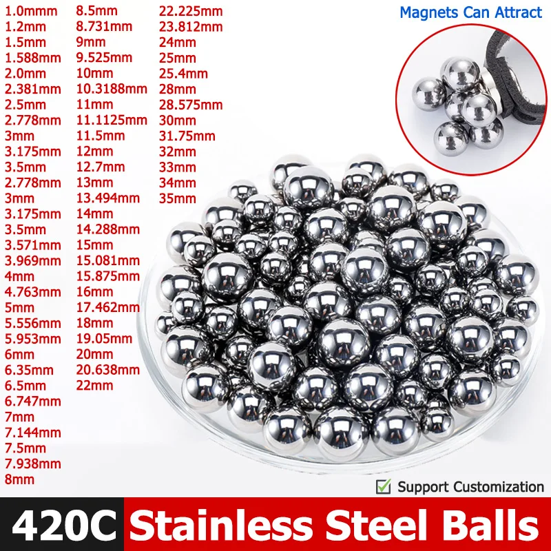 

1-500pcs 420C Stainless Steel Balls 1/1.2/1.5/2/2.381/2.5/3/3.175/4/5/6/7~50mm G10 Solid Bearing Steel Ball Magnets Can Attract