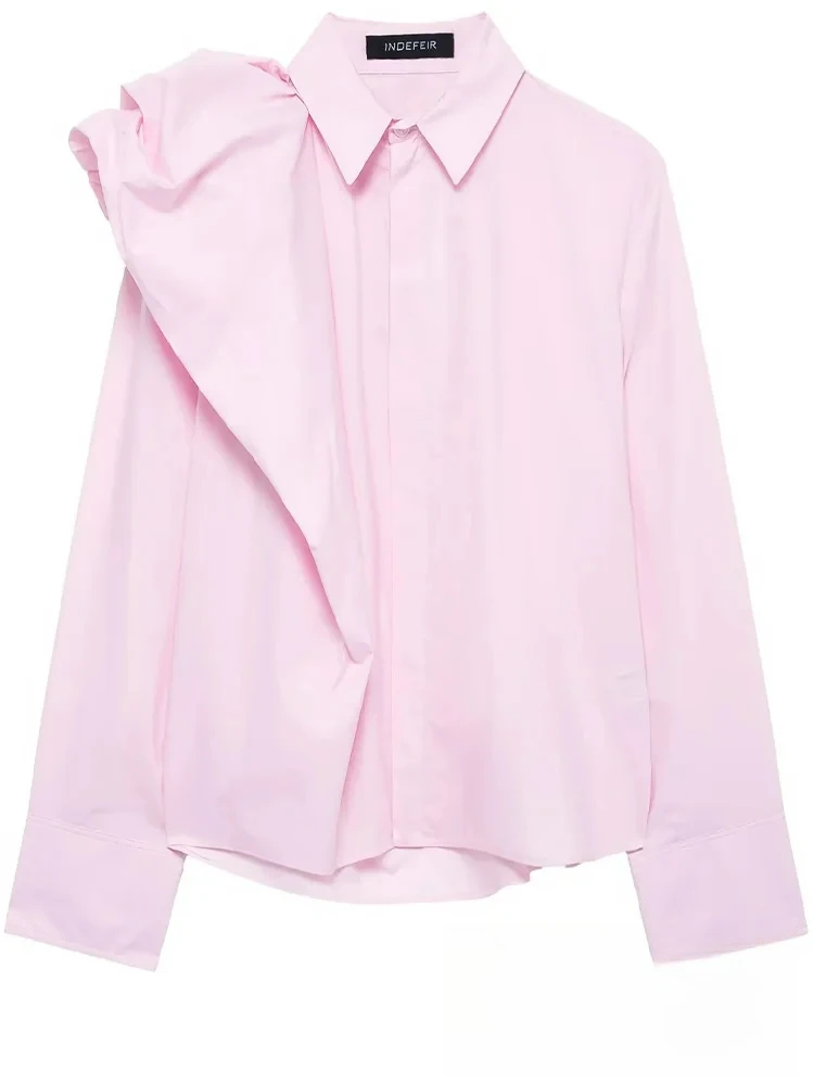 KONDALA Casual Chic Solide Frauen Shirts Flauschigen Schultern Einreiher Lose Bluse Mode 2025, Frühling Sommer Shirts Tops