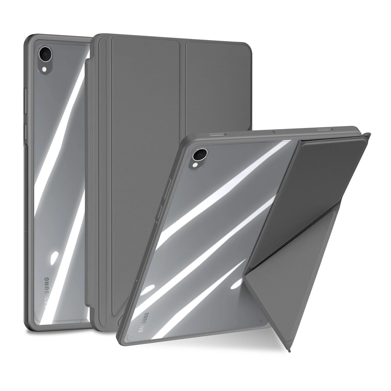 For Samsung Galaxy Tab S11 Case DUX DUCIS Magi Series Detachable Origami Stand Leather+PC+TPU Clear Back Cover - Grey