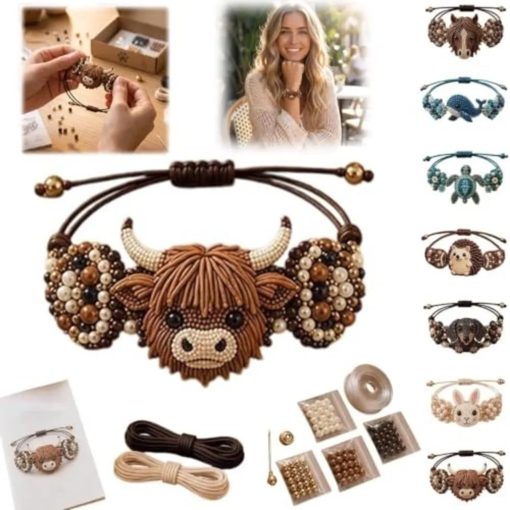 New 3D Design Beaded Bracelet Kit Cute Bull Horse Shape Beading Craft Kit Animal Theme DIY Beadwork Kit for Beginners