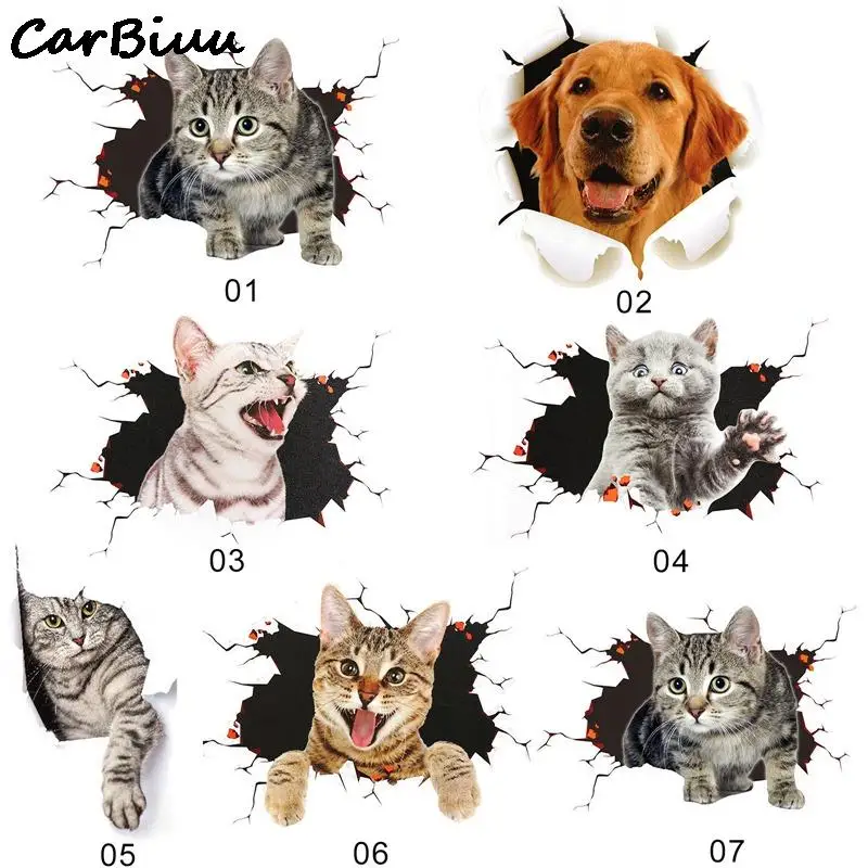 Autocollant animal stéréo 3D pour vitres de voiture, autocollant créatif pour chat et chien, décalcomanies mignonnes, ornement de voiture,