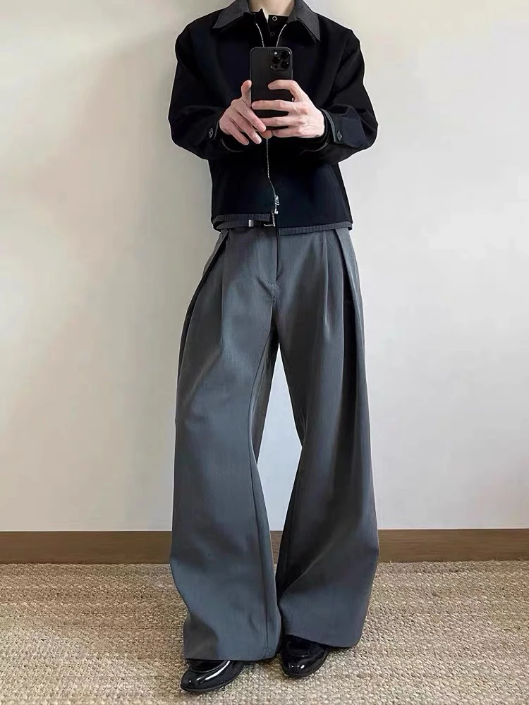

Classic Men's Commuter A-Line Pleated Knife- Trousers Casual Pants Long Loose Fit Summer Thin Sle Trendy Color