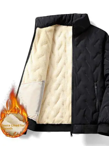 Men's down Cotton Jacket Lamb Velvet Warm Stand Collar Outdoor Windproof Waterproof Fleece Lined Cotton Coat Casual Style