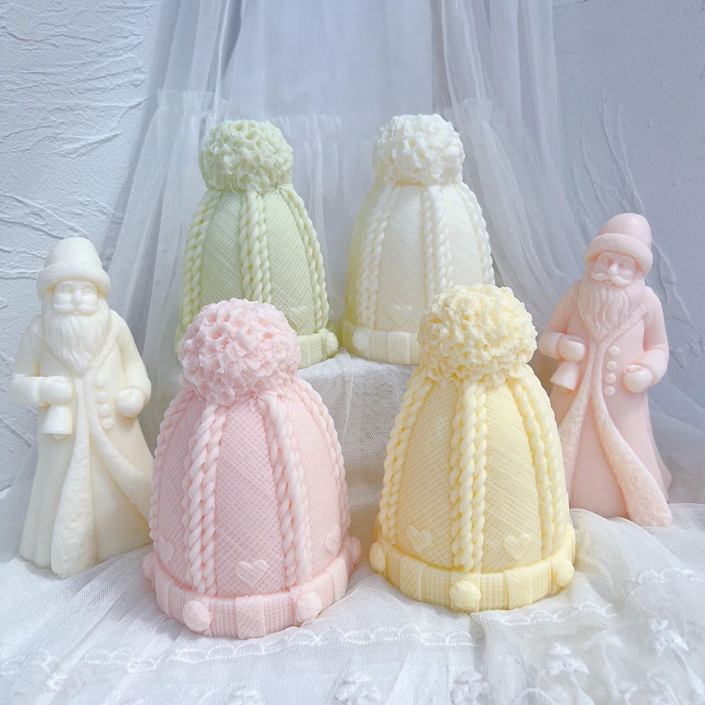 Winter knitted Hat Cake Silicone Mold Christmas Bobble Cap Candle Molds Knit Santa Hat Soy Wax for Xmas Eve Home Decorating