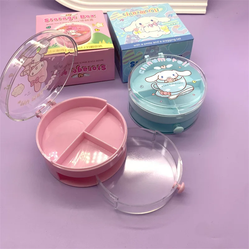 New Sanrio Cinnamoroll Mymelody Round Storage Box Desktop Rubber Band Small Items Jewelry Box Ornaments Girls Gifts