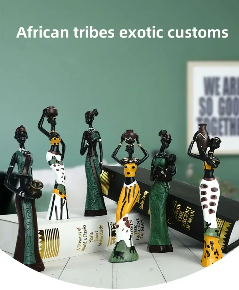 

3-piece Set of Exotic Dolls From African Tribes, Resin Crafts, Creative Home Decorations, Study and Office Desk Ornaments