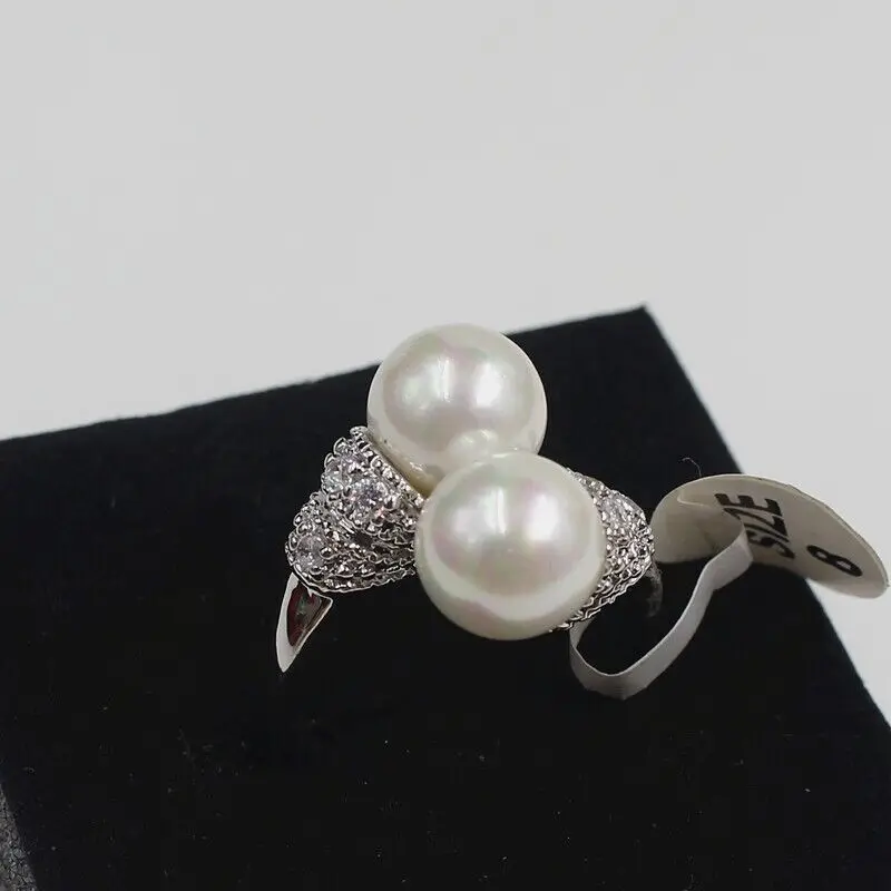

18KGP Southsea White Double Shell Pearl Ring For Women Size Q Accessory New