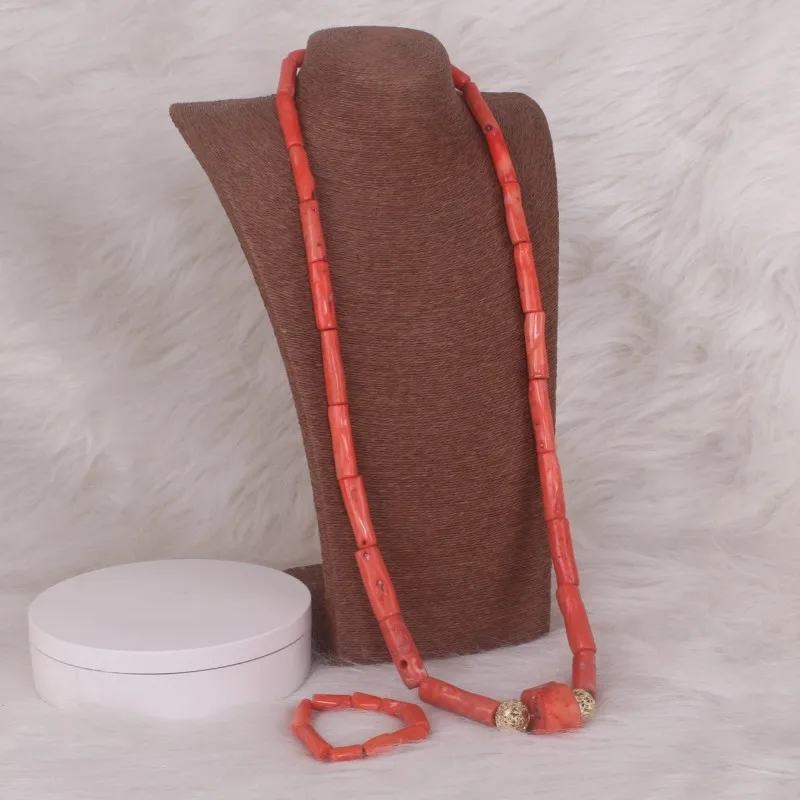 

Original Coral Beads Jewelry Set For Nigerian Men's traditional Wedding jewellery Necklace & Bracelet