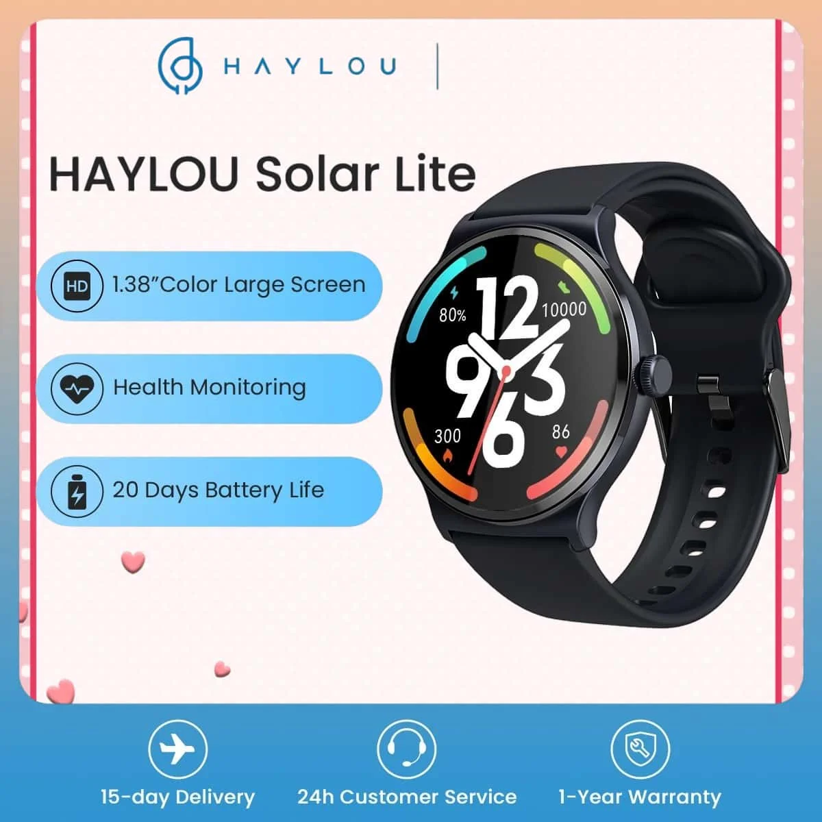 OriginalHAYLOU Solar Lite Smartwatch Bluetooth Calling - Heart Rate & Blood Oxygen Monitoring Sleep Stress Tracker Sport Watch