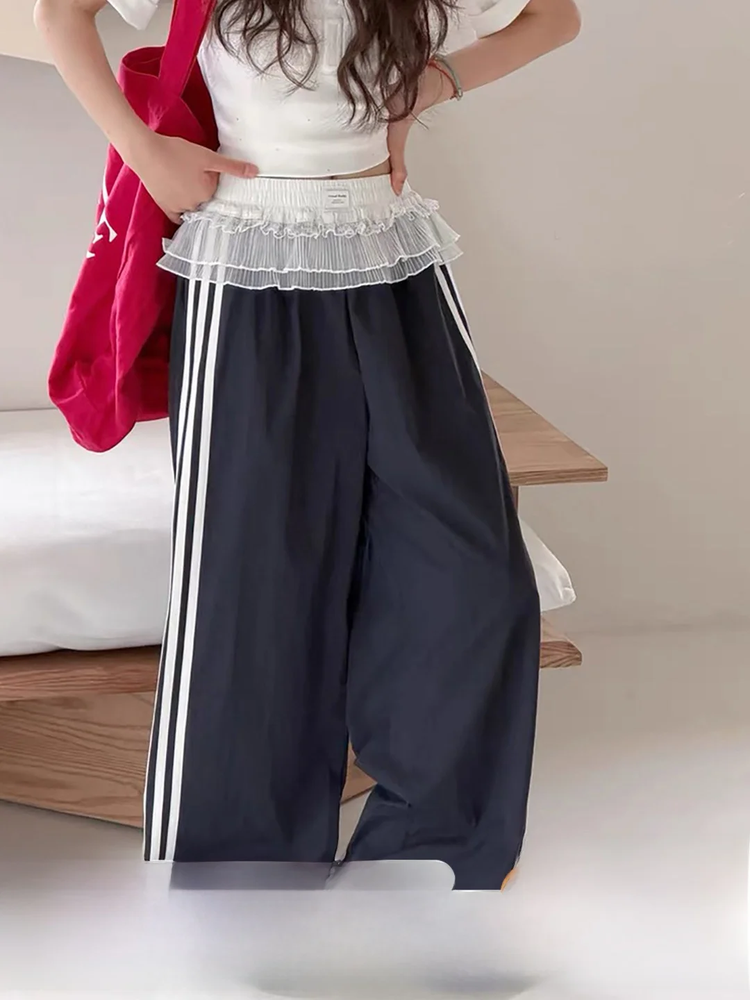 girls-sporty-thin-summer-pants-quick-dry-lace-waist-children-long-trousers-comfortable-breathable-casual-wide-leg-pants
