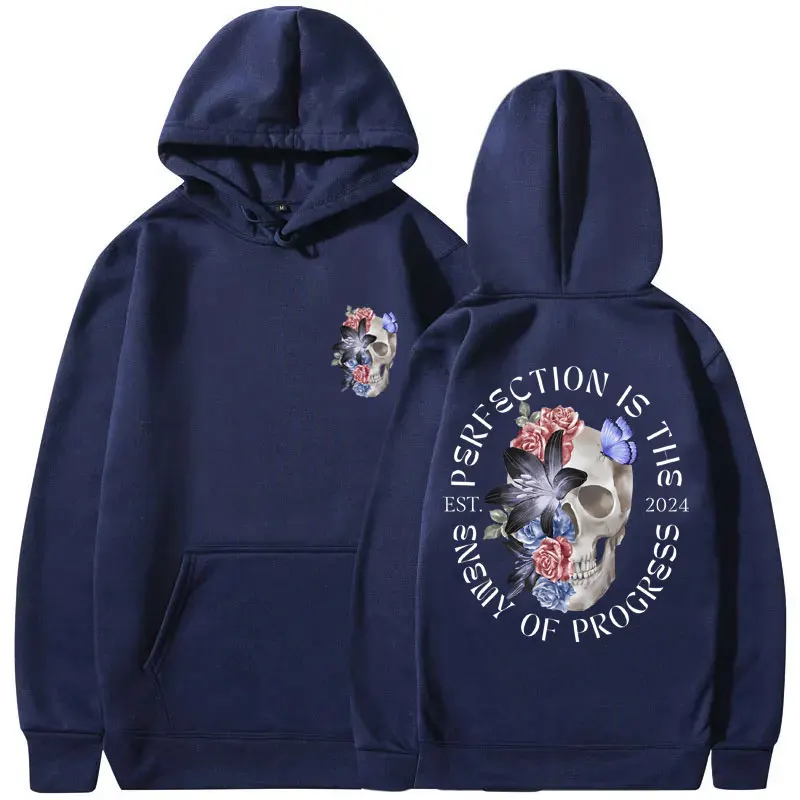 Perfection Is The Enemy of Progress Gym Pump Hoodie Men Women's Funny Skull Pullover Male Casual Fleece Cotton Hooded Tracksuit