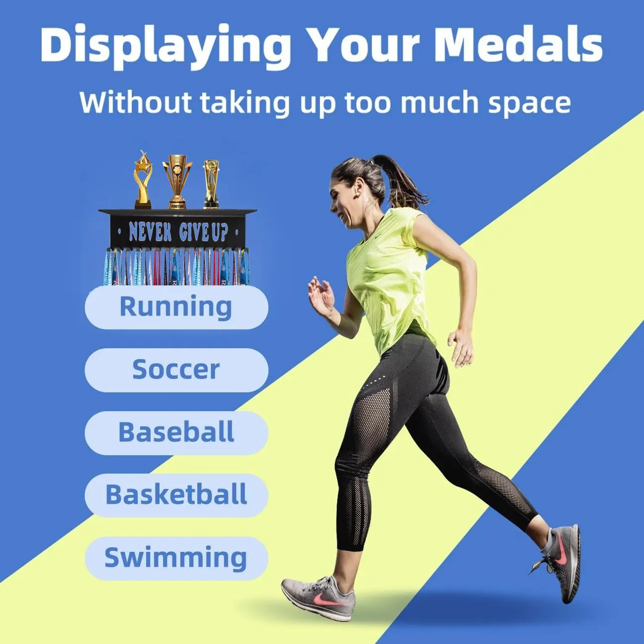Fame Medal Holder Display Hanger Trophy Rack Organizer Rack Sturdy Steel Metal Easy to Install Cheer Gymnastics Soccer Softball