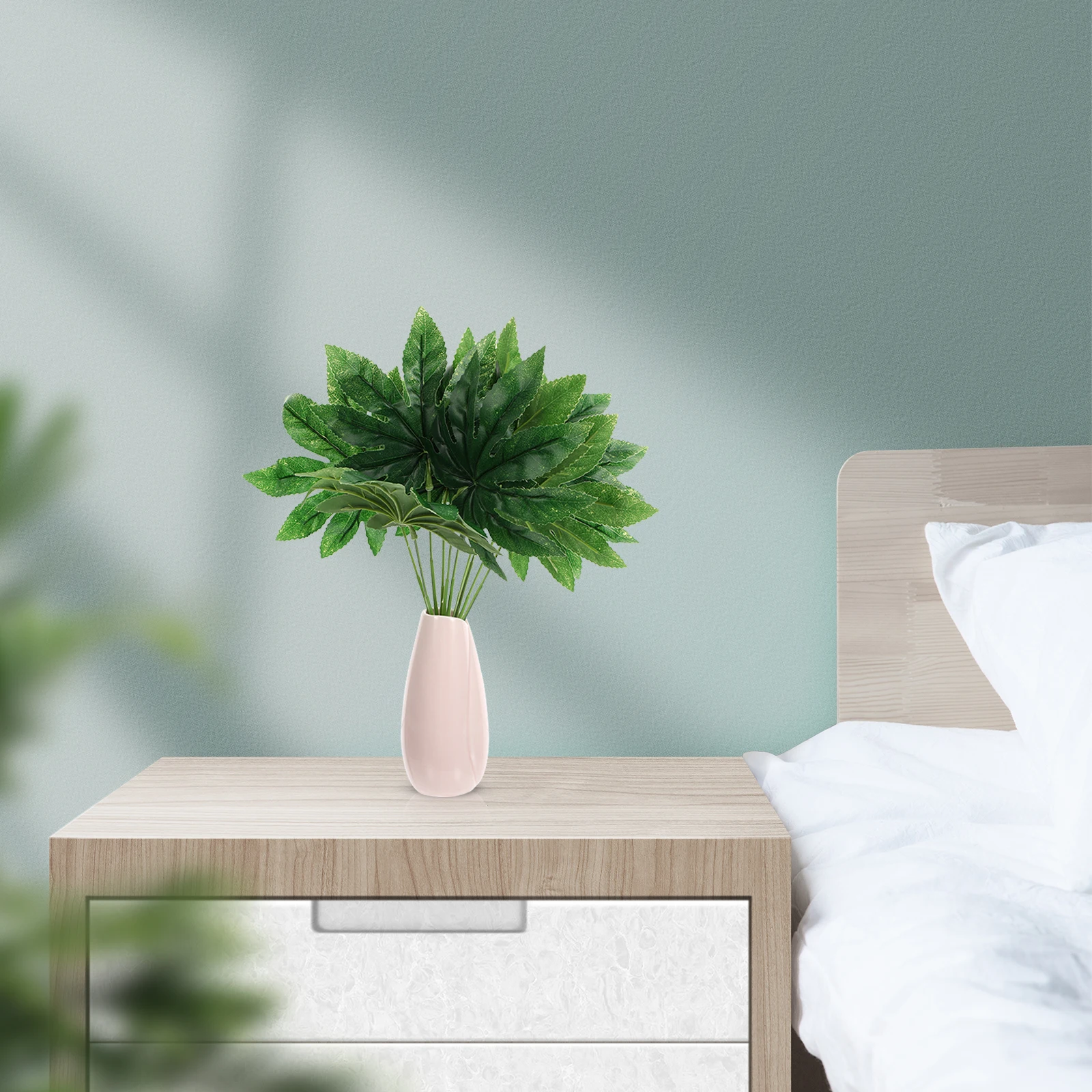 

6pcs Simulated Artificial Green Plant Leaves Lifelike Simulation Greenery Ornament Decor For Home Office Garden Desktop Indoor