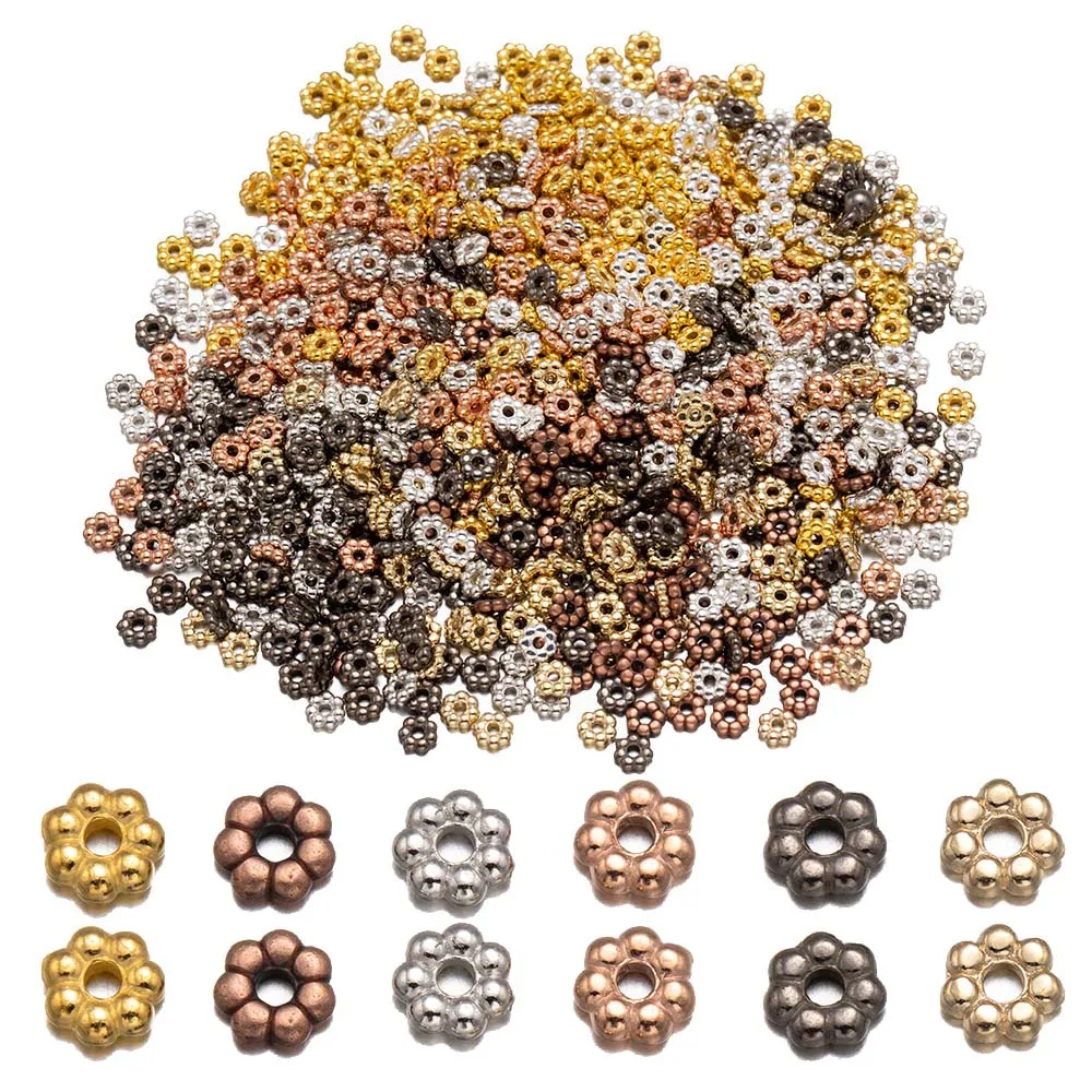 500 sztuk 4mm kwiat koralik dystansowy pozłacane CCB płatek śniegu luźny koralik do tworzenia biżuterii DIY bransoletka naszyjnik akcesoria akcesoria