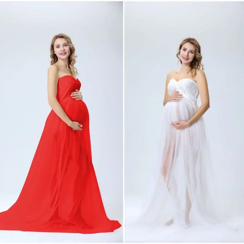 New Sexy Bra Gauze Maternity Dress Sleeveless Color Matching Lace Dress Photography Props Maternity Dress Party Evening Gowns