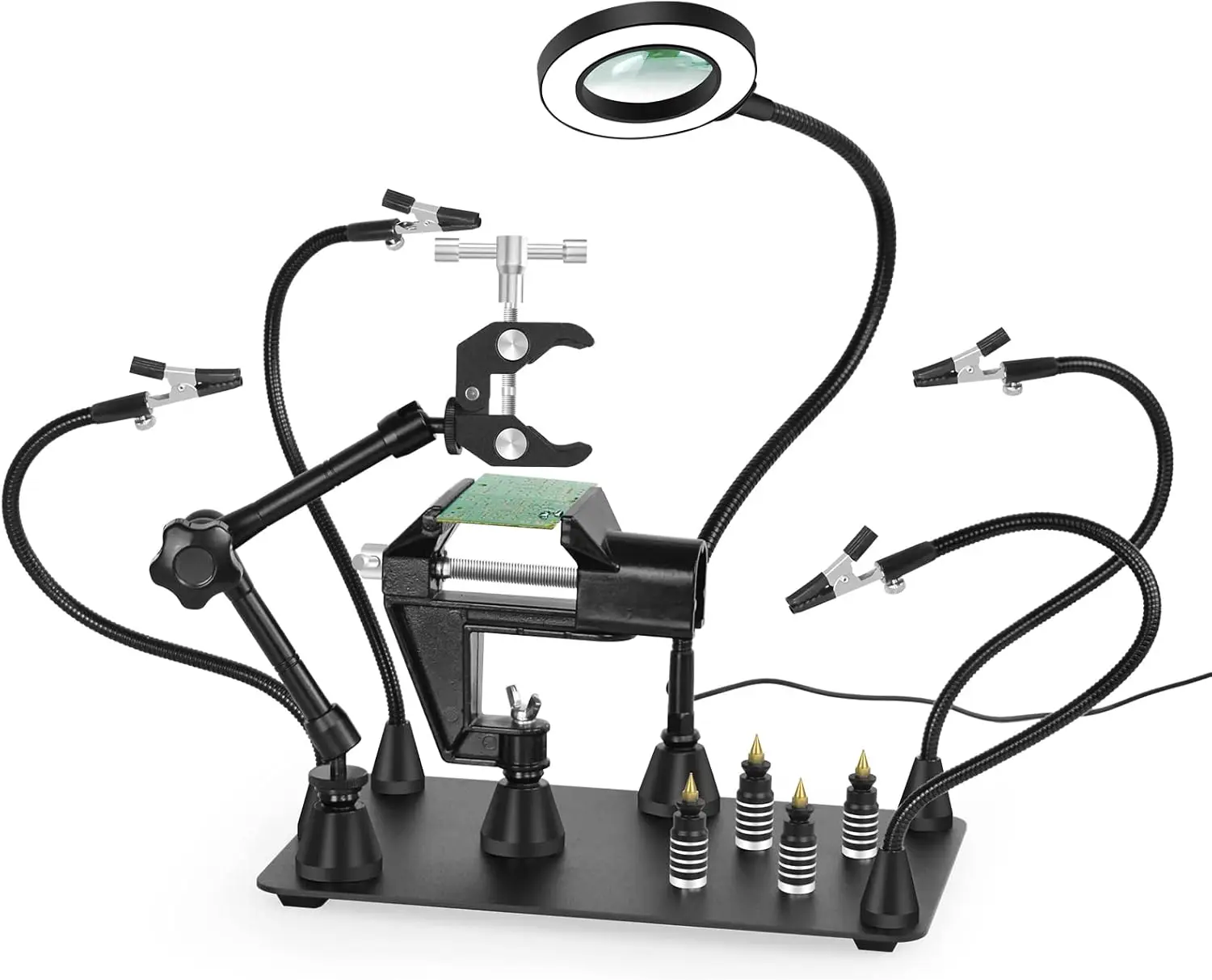 

Soldering Helping Hands with 3X LED Magnifying Lamp, PCB Circuit Board Holder, 360 Hot Air Gun Holder, Heavy Duty Base, 4