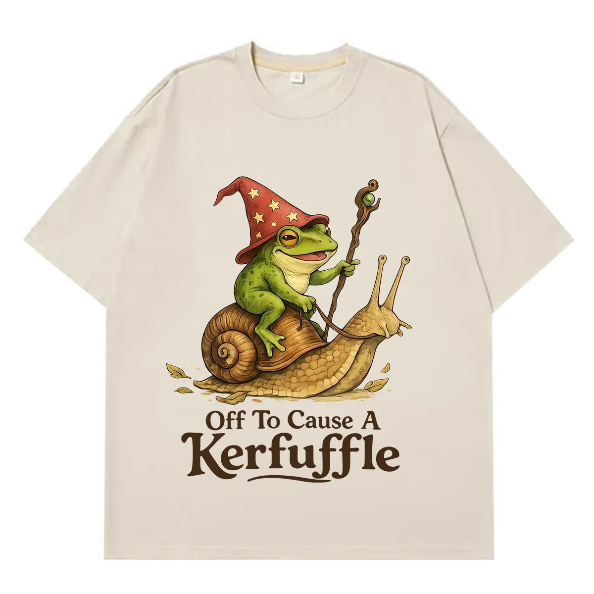 Off To Cause A Kerfuffle Vintage Funny Frog Wizard Meme T-Shirt Men Women Fashion T-shirt Short-sleeved Loose Casual T-shirts