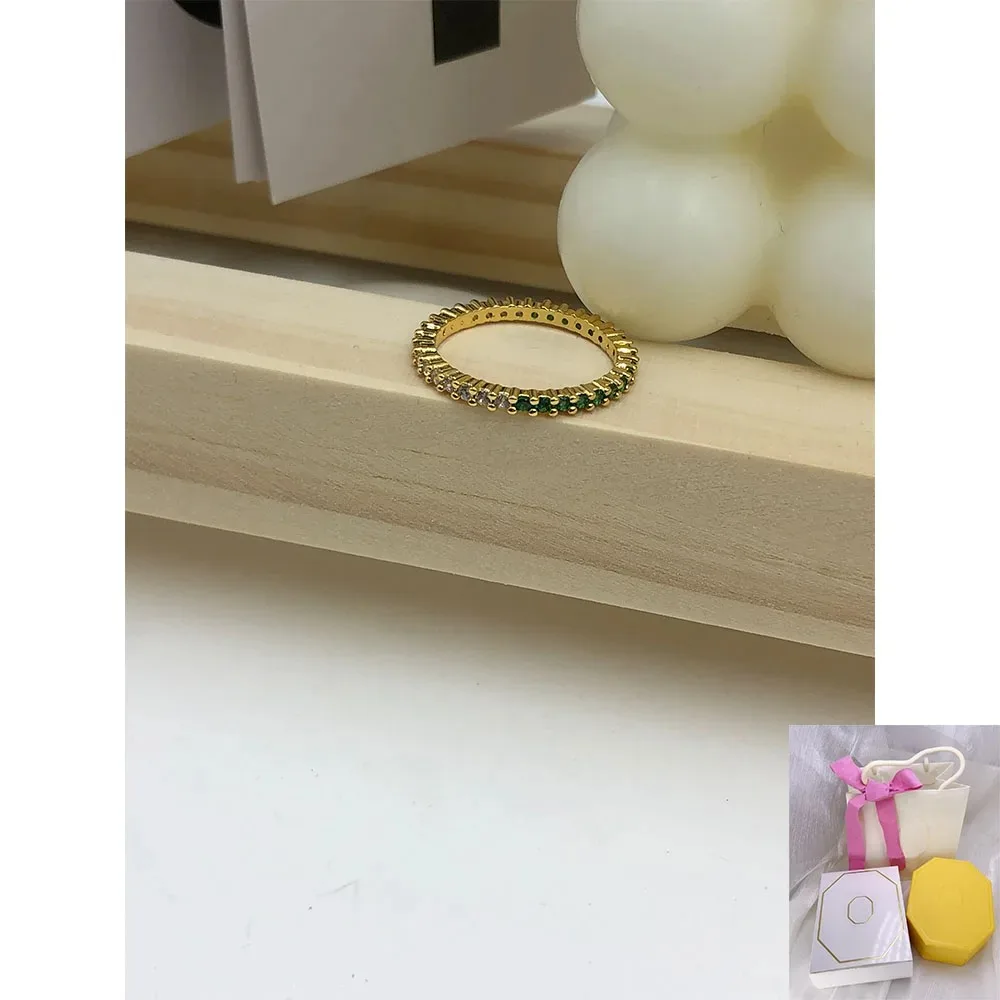 

New Fashionable Hot selling Matrix Green Yellow Ring Round Cutting Plated Gold Romantic Proposal Gift