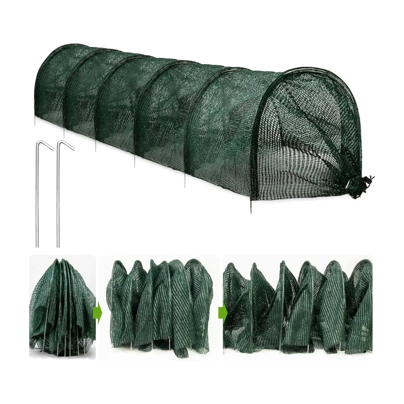 10ft/3m Portable GardenTunnel Greenhouse Durable Metal Frame with Shade Net PE Quick Cover Release for Plant Sun Pest Protection