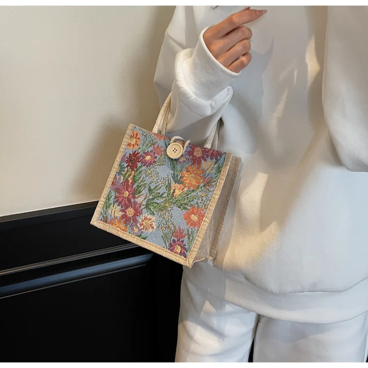 

Льняная сумка-бокс на молнии на пуговицах, сумка-бенто, женская горизонтальная квадратная сумка через плечо, сумка-тоут