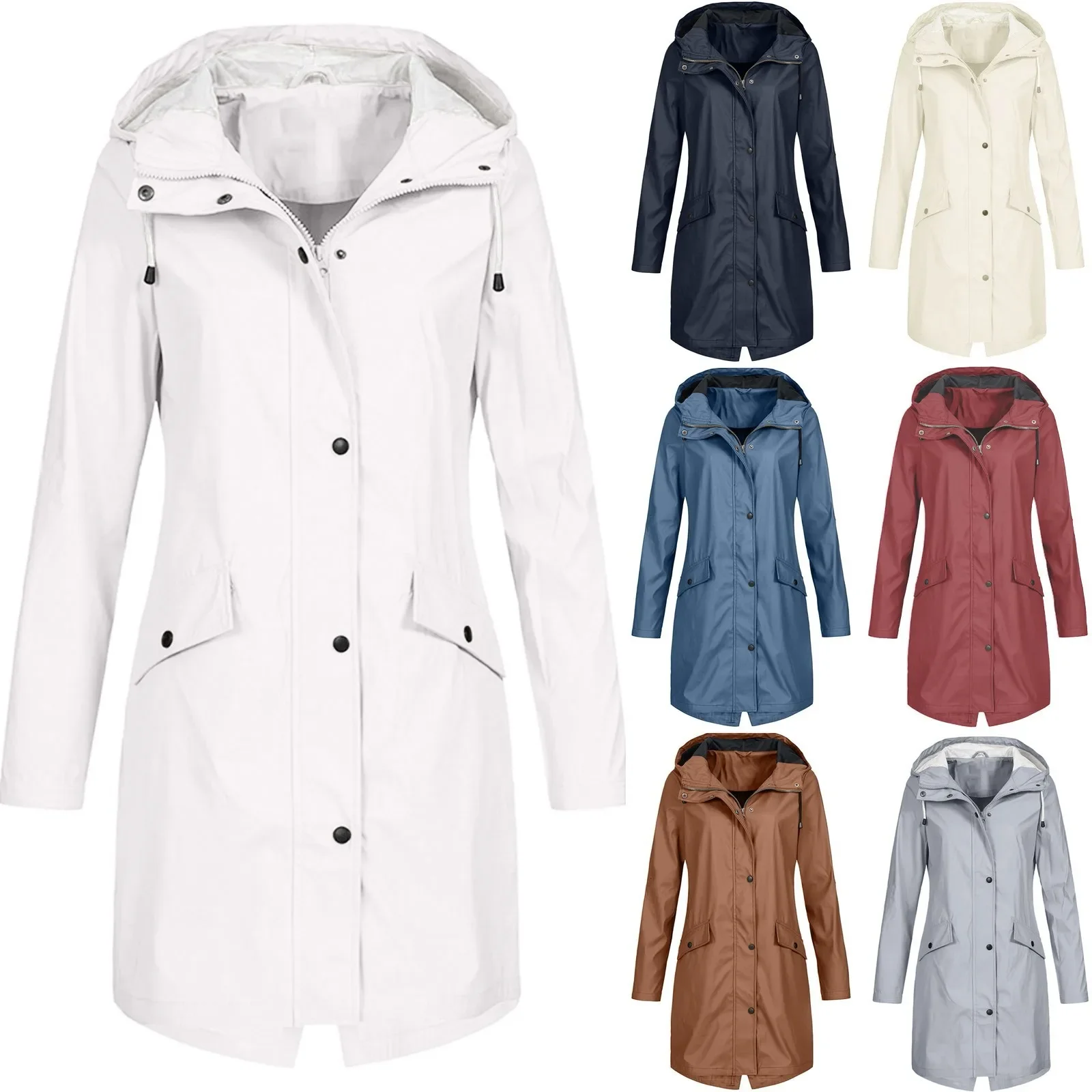 Chubasquero para mujer, chaqueta Softshell para exteriores, abrigo liso para lluvia al aire libre de talla grande con capucha, Chaqueta larga a prueba de viento, gabardina Moletom