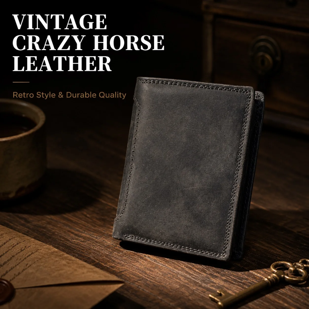 Trifold Top Grain Cowhide Men's Wallet, Genuine Leather Money Clip RFID Blocking, Large Capacity Multi Card Slots