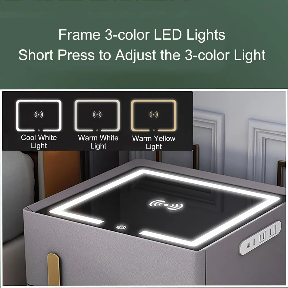 منضدة LED حديثة مع درج وآمن ومحطة شحن لغرفة النوم والمكتب #5