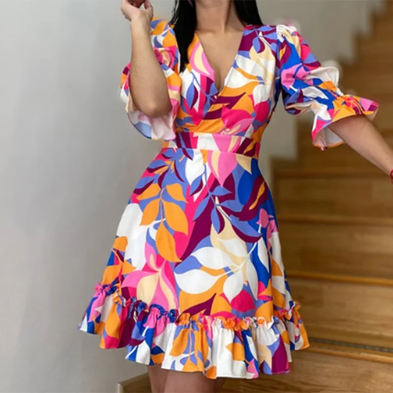 

2024 Dopamine Wearing Summer New Women's Fashion Ruffled Dress With Elegant And Stylish Printing