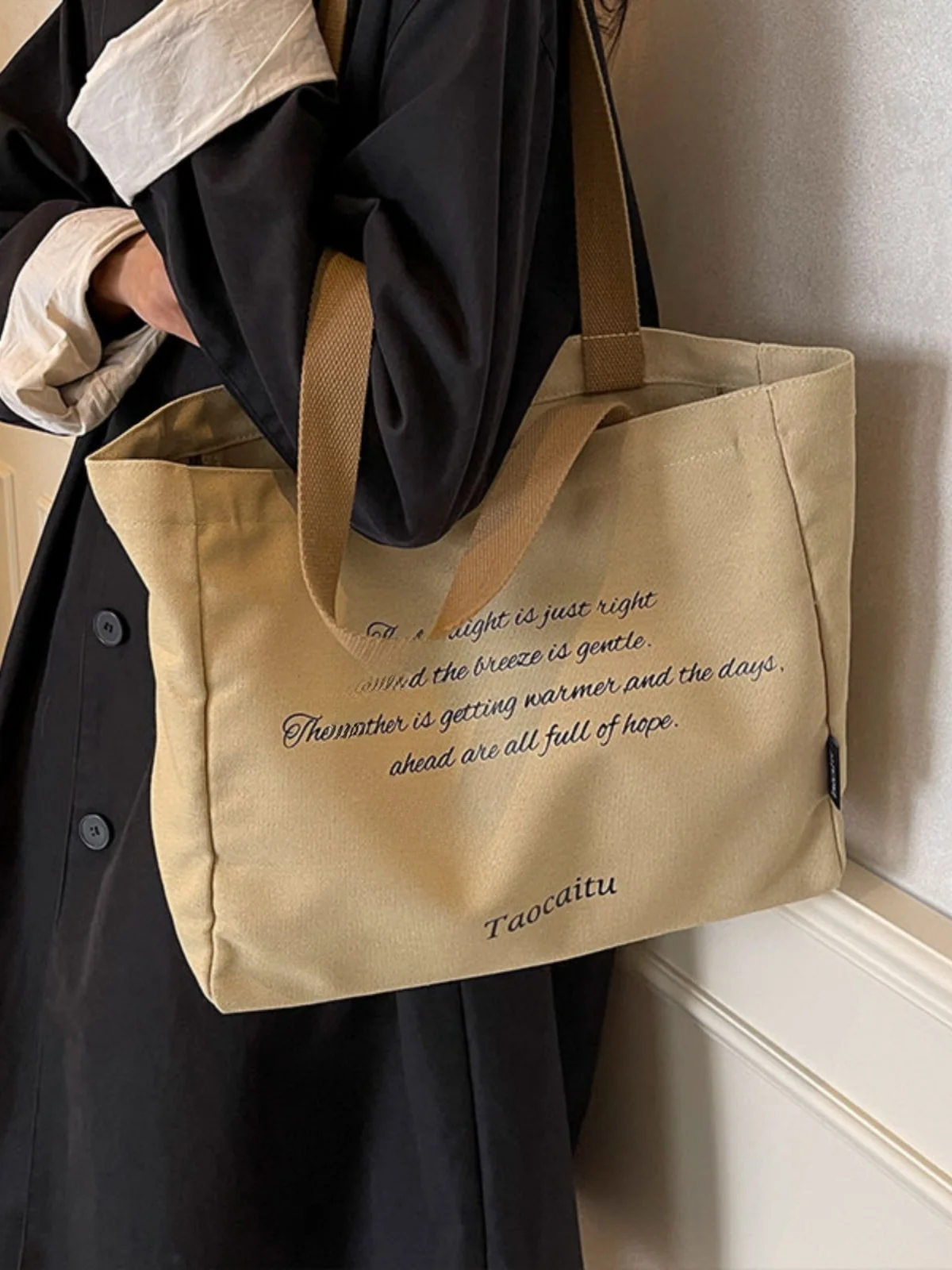 

Faionable Canvas Letter oulder Bag Women's Large Capaci Student Class Tote Bag Artistic Leisure Double Strap Zipper Clo...