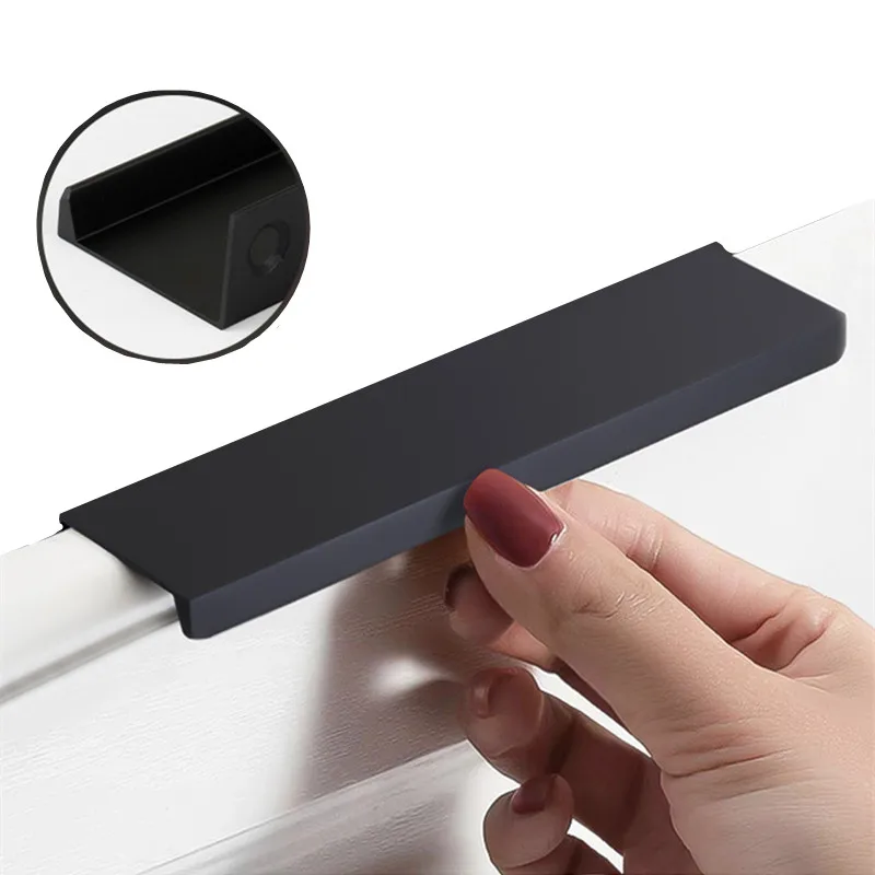 Cabinet Pulls Drawer HiddenBlack Silver Orange Gold Hidden Aluminium alloy Handles Steel Kitchen Cupboard Furniture Hardware