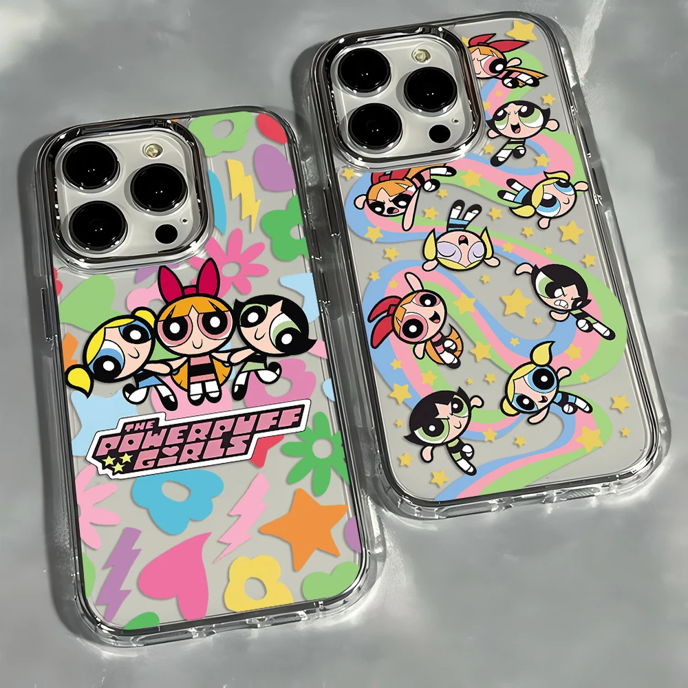 Funda de teléfono de dibujos animados P-Powerpuffs G-Girls para iPhone 17 16e 16 15 14 13 12 11 Pro Max 8 7 Air Plus, funda suave transparente chapada