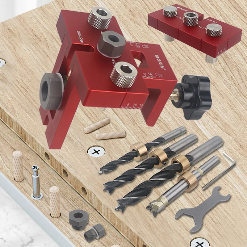 Woodworking 3 in 1 Doweling Jig Kit Pocket Hole Jig Vertical Drill Guide For Cabinet Furniture Locator Puncher Assembly DIY Tool