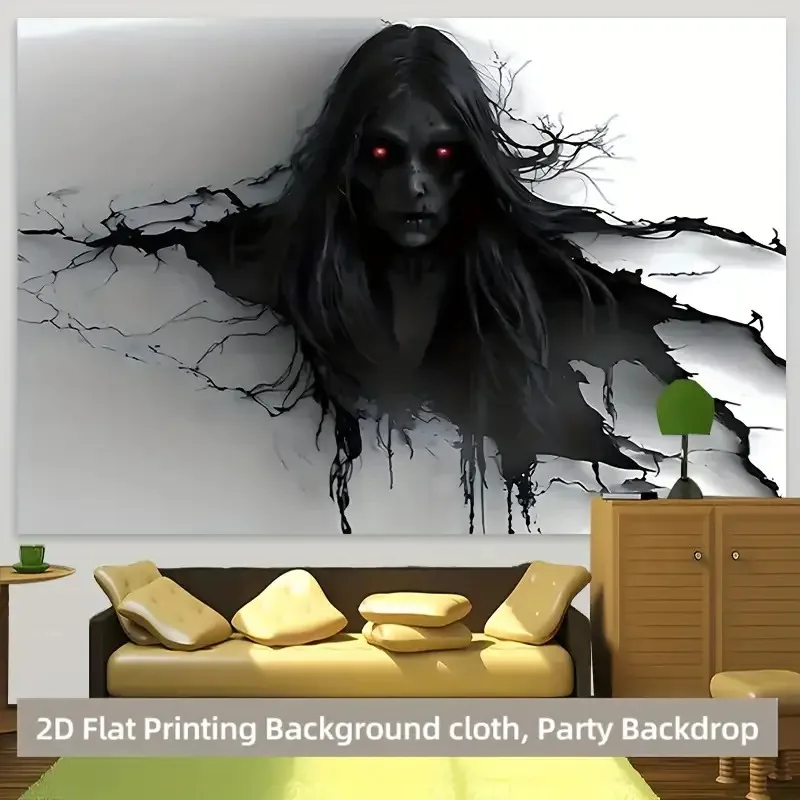 Black-Haired Demon Banner, Polyester Aesthetic Tapestry, Versatile Festive Backdrop for Bedroom, Office and Living Room Home Dec