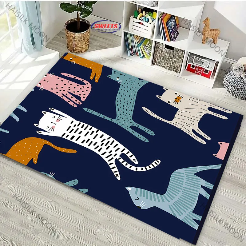 

Abstract Style Cat Pattern Washable Carpet, Children's Room Large Area home Decor Non-slip Floor Mat Home Rug Luxury Gift