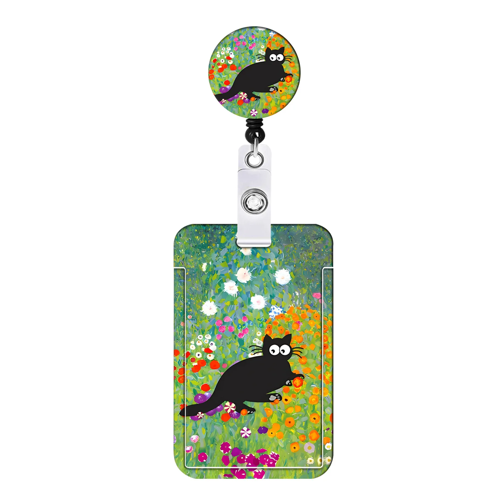 Heavy Duty Badge Holder with Retractable Badge Reel Cute Black Cat Badge Holder with Clip ID Card Holder for Nurse