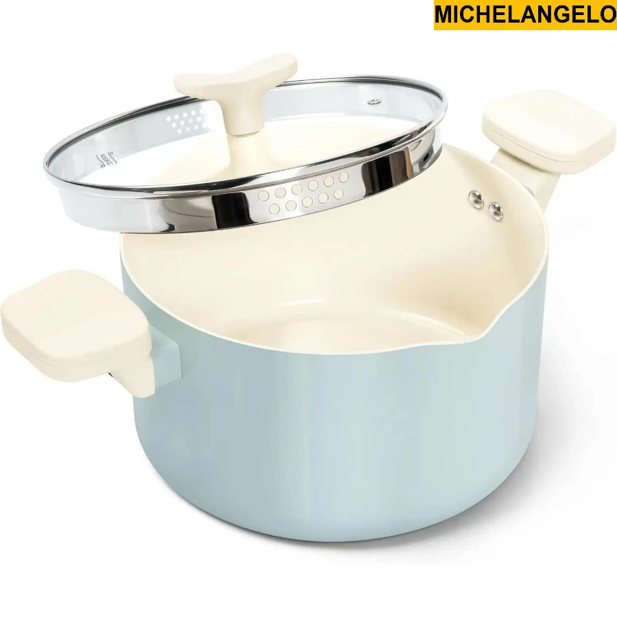 

MICHELANGELO Ceramic Non-Stick Soup Pot Induction Cooktop Safe Healthy Cooking Pot Easy-Clean Stew & Stockpot for Home