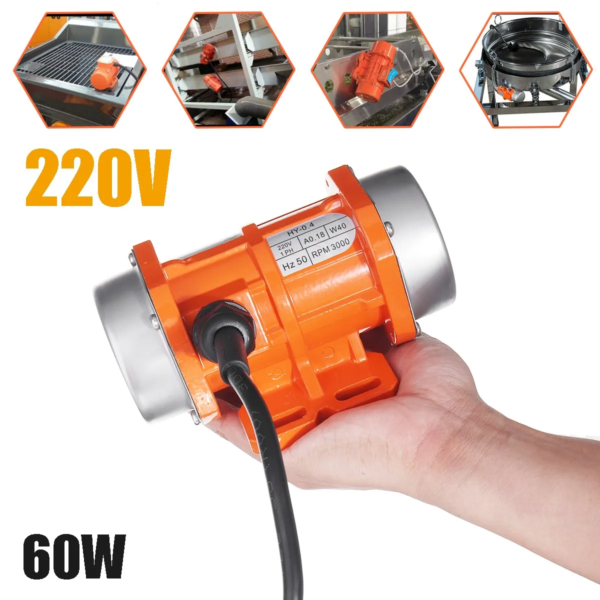 60W 220V Vibrating Motor Adjustable Speed for Feeding Machine, Shotcrete Machine, Washing Machine + Motor Speed Controller new