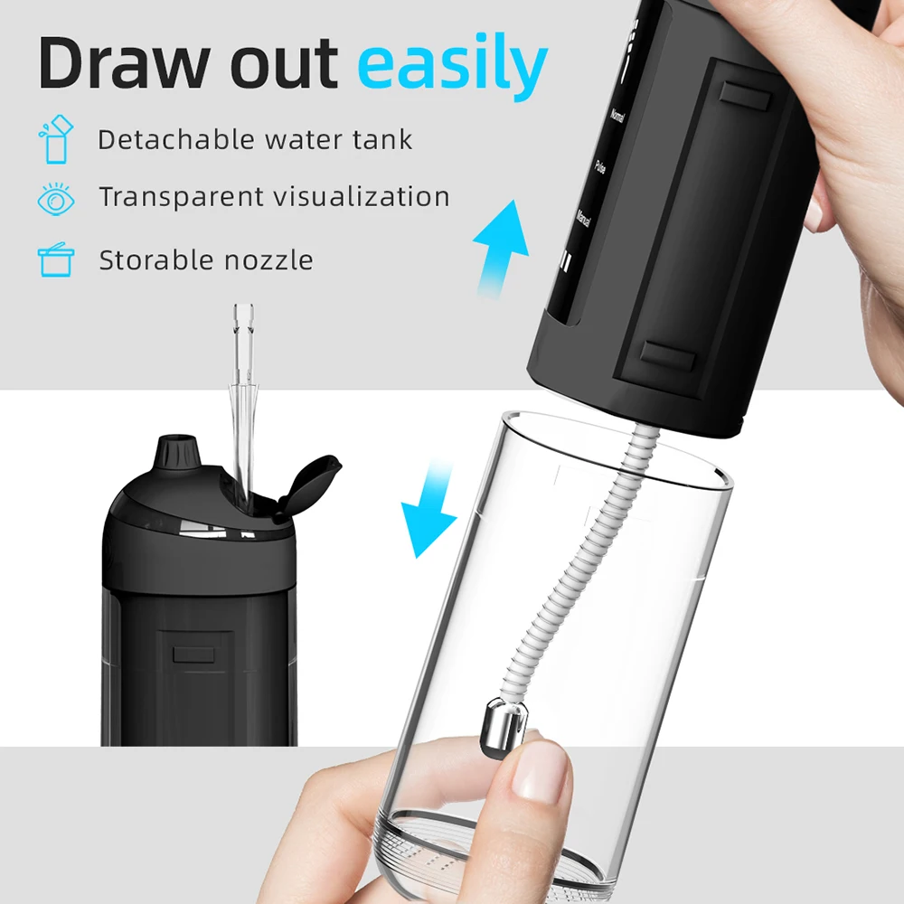 Portable Water Flosser Dental Irrigator Travel Mouth Washing Machine for Teeth Cleaning Device Water Jet 6 Modes Nozzle Storage