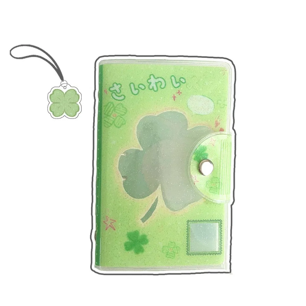 Girl Glitter A7 Size Binder Sticker Storage Book Pudding Pocket Four-Leaf Clover Binder Removable PVC Material