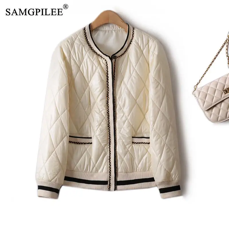 

Winter Padding Coat For Women 2022 Single Breasted Fashion O Neck Rhombus Plaid Slim Padded Jacket Winter Clothes Women 4XL